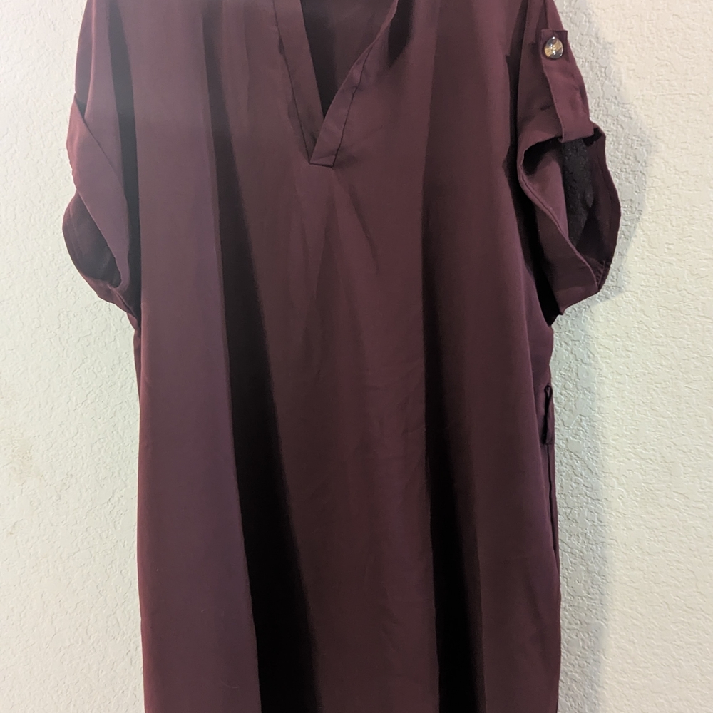 2XL Burgundy V-Neck Tunic Dress